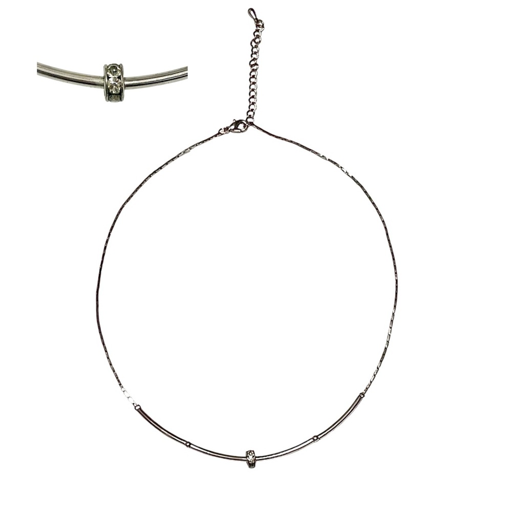Delicate Silver tone Choker Necklace with Crystal vintage y2k euc